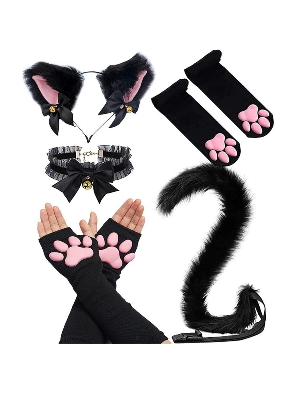 Cat Paw Socks Gloves Set Soft Warm Cosplay 3D Toe Beans for Women Girls